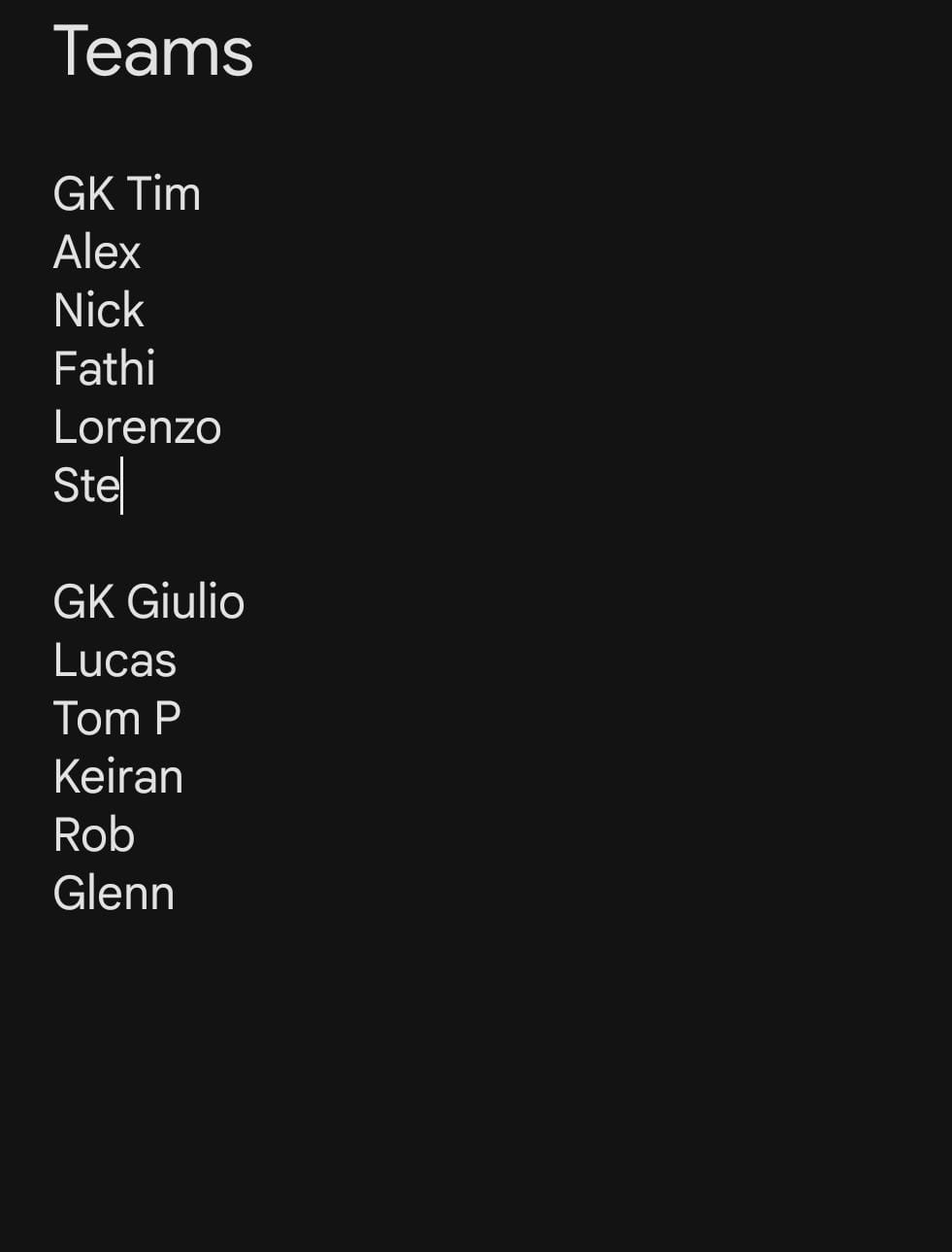 Bibs team sheet for 2026-08-17